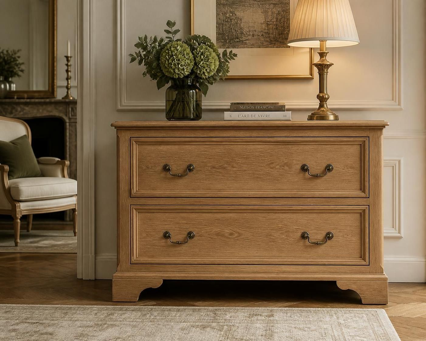 découvrez notre commode en bois élégante à deux tiroirs, parfaite pour allier style et rangement dans votre intérieur avec une touche de charme naturel.