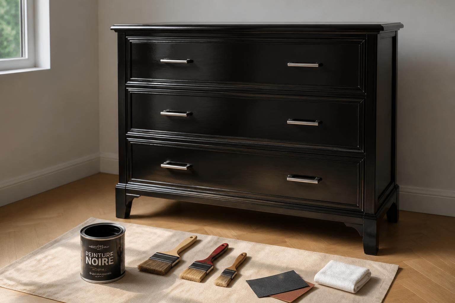 découvrez notre guide pratique pour peindre et moderniser votre commode en merisier avec une finition noire élégante, alliant style classique et modernité.